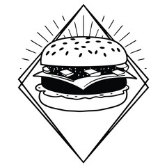 Burger Illustration Set – Colorful Cartoon and Hand-Drawn Vintage Style Fast Food Icons. Hand Drawn Sketch Hamburger Vector Illustration.