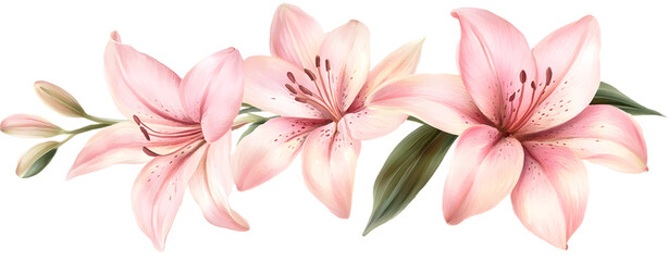 Obraz premium PNG Soft pink Lily branch lily illustration botanical transparent background.