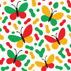 Fototapeta premium Butterfly, multicolored, style color blobs, seamless, suitable for fashion design, decoration, fabric, wallpaper and printing on white background
