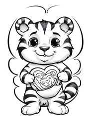 Fototapeta premium A cute cartoon tiger cub holding heart.