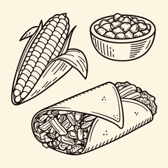 Cartoon Asian Food Vector Set – Cute Traditional Dishes, Rice Bowls, Dumplings, Noodles, lemon, strawberry, watermelon, Ice Cream ,Sandwich ,cupcake ,burger, coffee, and Tea Icons.