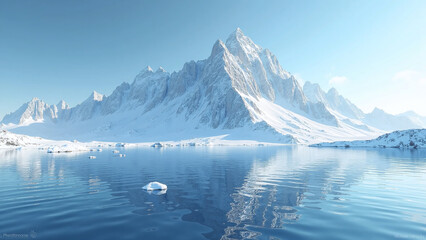 Endless snowfields and icy mountains rising above the glassy arctic waters.