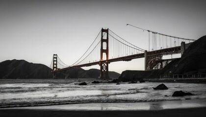 Fototapeta premium Golden Gate Bridge at Sunset: A Black and White Masterpiece