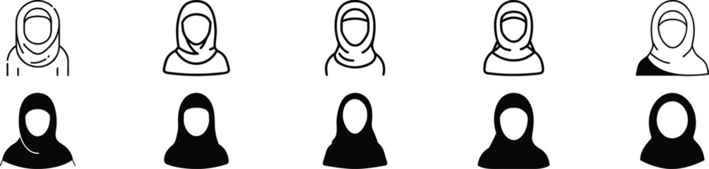 icon of Muslim woman wearing hijab representing cultural identity, traditional Islamic attire, modest fashion, religious headscarf clothing, Muslim female avatar, hijabi woman character profile