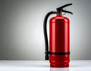 Obraz premium Bright Red Fire Extinguisher Isolated on Minimalist Background