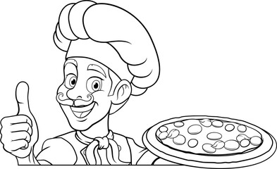 Chef Cartoon Pizza Cook Food Man Mascot Character
