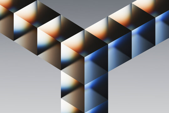 Abstract 3D rendering of colorful cubes with gradient and refraction effects
