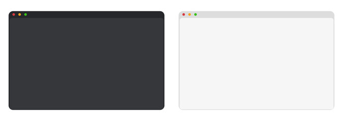 Web browser mockup window in dark and light mode modern flat simple line. web interface blank. Frame screen webpage ui template, interface bar.