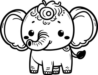Cute Baby Elephant Coloring Page – Kawaii Jungle Animal for Kids
