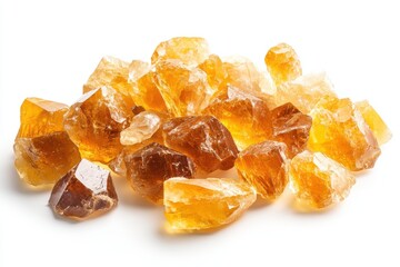 Pile of brown sugar crystals isolated on white background