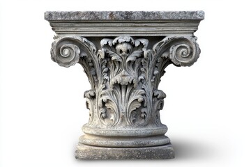 Fototapeta premium Antique stone column capital isolated on white background