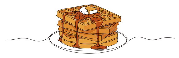 stack of waffles with syrup – sweet breakfast vector