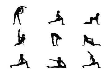 Stretching Women Silhouette Bundle – 9 Fitness Poses