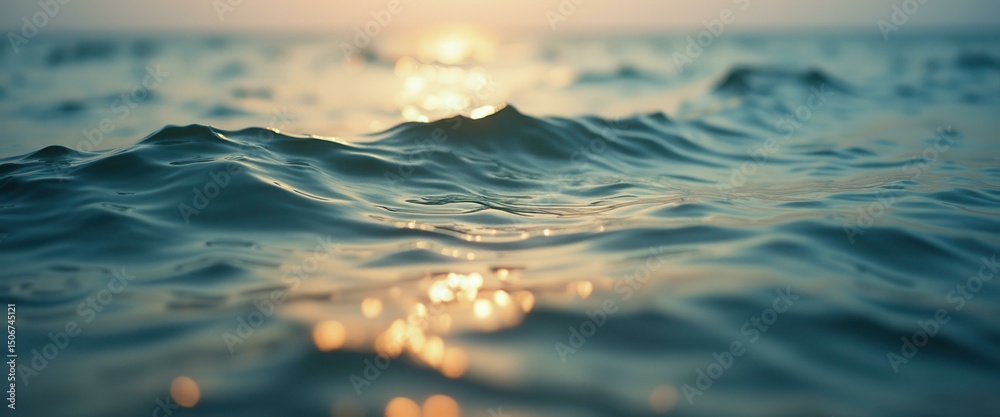 Aufkleber tranquil teal water surface with sun reflections creating soft, shimmering bokeh effects across gent