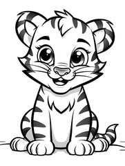Fototapeta premium A cute cartoon baby tiger coloring page.