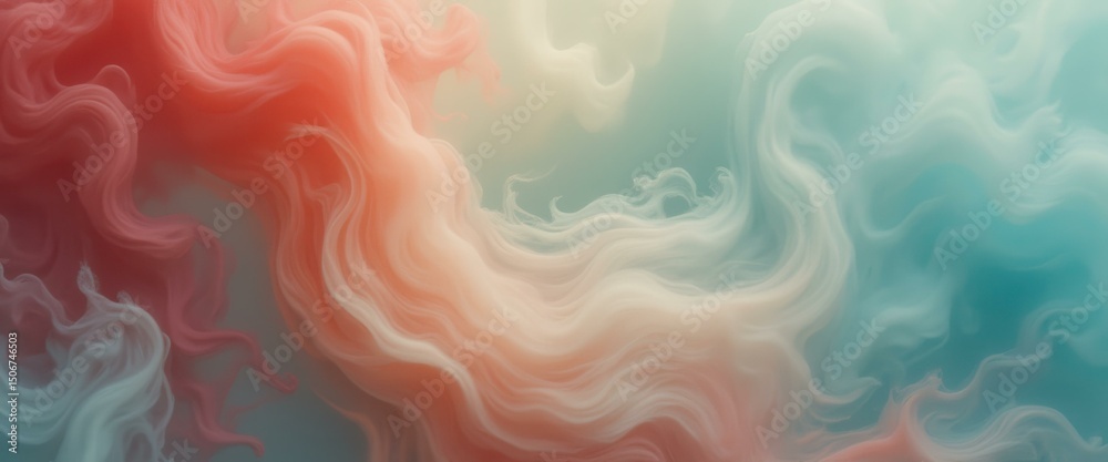Poster Abstract Color Smoke Flow: Serene Waves of Red and Teal Ink in Water, Dreamy Background for Creative Projects