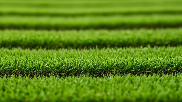 Close Up View of Parallel Rows of Fresh Green Grass Blades Under Natural Light