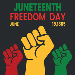 Juneteenth Emancipation Day Poster – Black Power Fist with Red Black Green Flag Design

