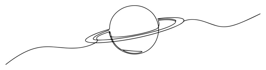 planet with rings in orbit stylized space sketch