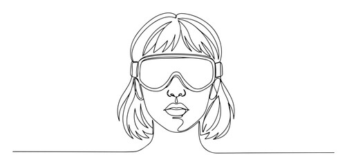 woman face with ski goggles monoline fashion illustration