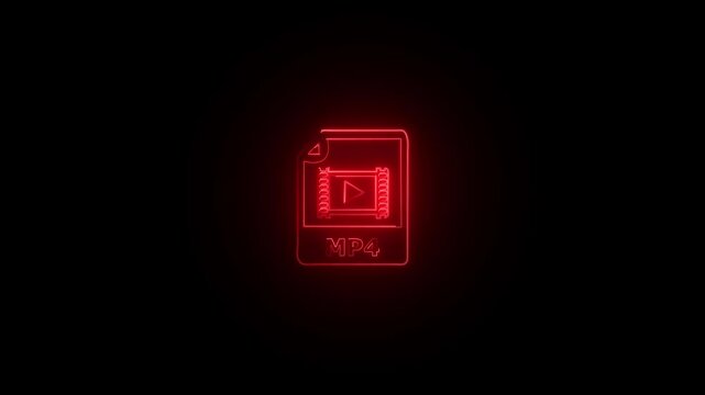 Neon MP4 Video File Icon with Play Button, Digital Glowing Representation of Media Format, Modern Technology Symbol, Video Playback Symbol, Electronic File Illustration, Digital Media Concep.