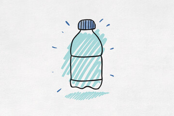 Illustration of a plastic bottle on a white background symbolizing hydration and sustainability