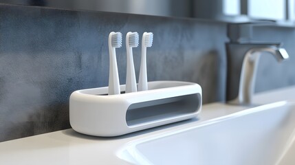 Foldable travel toothbrush holder on a hotel sink