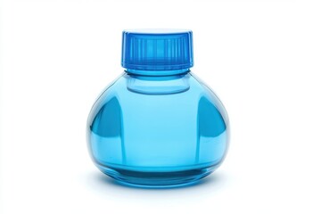 Blue glass bottle with blue cap isolated on white background