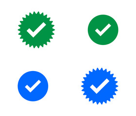 Collection of Green and Blue Verified Badges. tick mark symbol certified quality
