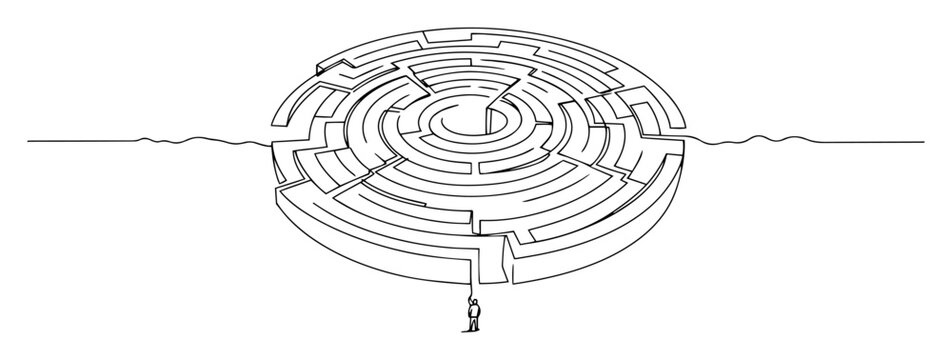 man standing in circular maze sketch vector