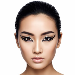 Fototapeta premium Dramatic Winged Eyeliner Makeup Look Asian Model Beauty Shot
