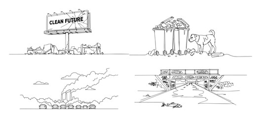 Obraz premium ironic eco message with factory and waste sketch