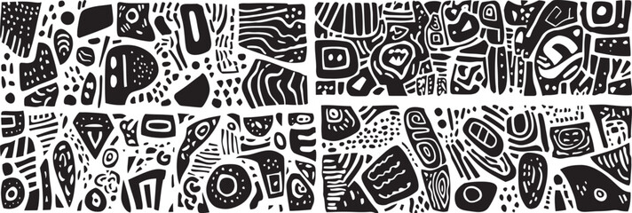 Abstract Tribal Pattern, Black and White Vector Illustration.