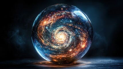 Cosmic Sphere with Vibrant Galaxy Swirls in Mystical Atmosphere