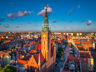 Main town of Gdansk with the historic architecture at sunset, Poland.