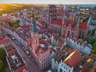 Main town of Gdansk with the historic architecture at sunset, Poland.
