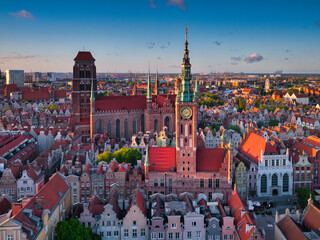 Main town of Gdansk with the historic architecture at sunset, Poland.