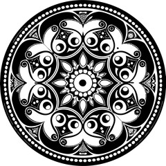 black and white round ornament mandala design