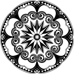 black and white round ornament mandala design