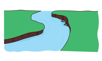 Vector illustration of a river flowing in the middle of a meadow.
