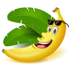 Cartoon mascot banana smiling. Vector isolated.