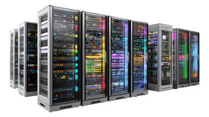 Data center server racks glowing vibrant colors technology infrastructure