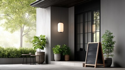 Stylish Dual-Sided Chalkboard Frame Displayed Outdoors in a Modern Space with Greenery