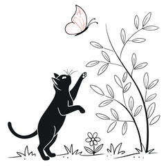 Black Cat Silhouette on White Background. Icon Vector Illustration. Concept for  Logo, Print, Sticker.