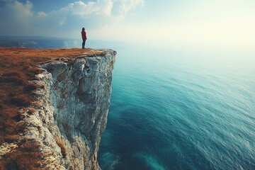 Woman cliffside ocean view sunrise travel