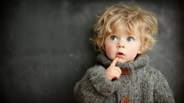 cute little boy thinking with copy space for your text or logo