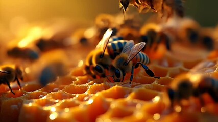 Bees in the hive seamless motion video - Powered by Adobe