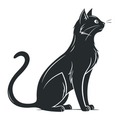Fototapeta premium Black Cat Silhouette on White Background. Icon Vector Illustration. Concept for Logo, Print, Sticker.