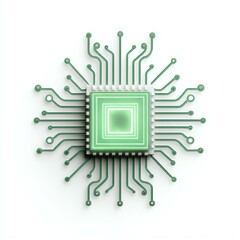 intelligent robot marketing ai A detailed illustration of a green microchip with circuits, symbolizing innovation and advancement in technology.