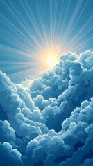 Cloudscape texture with radiant sun rays breaking through, ideal for atmospheric backgrounds, uplifting visuals, and nature-inspired compositions.